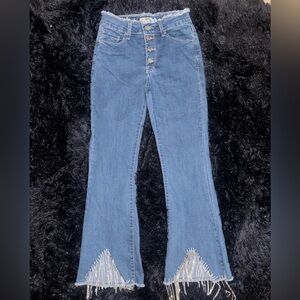 Flare Jeans w/ Rhinestone Fringe Hem